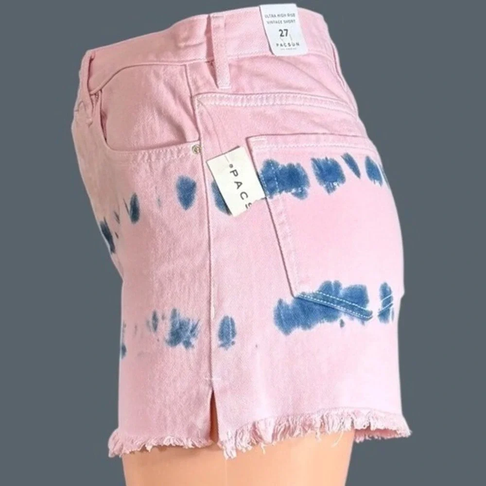 PacSun Ultra High Rise Vintage Shorts Pink Blue Tie Dye Frayed Hem Size 27 NEW